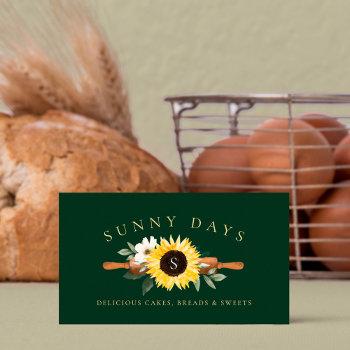 rustic wooden rolling pin yellow sunflower bakery business card