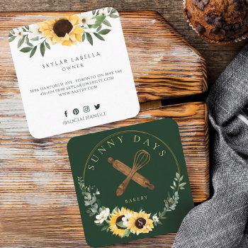 rustic wooden rolling pin yellow sunflower bakery square business card