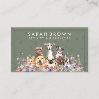 sage green petsitter dog veterinary framed paws business card