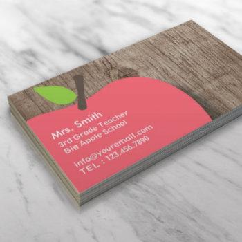 school teacher apple wood background business card