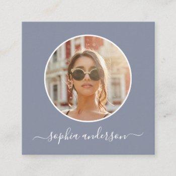 Small Script Modern Chic Dusty Blue Photo Social Media Calling Card Front View
