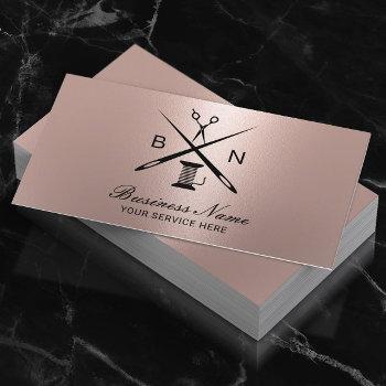 seamstress thread & needles rose gold sewing business card