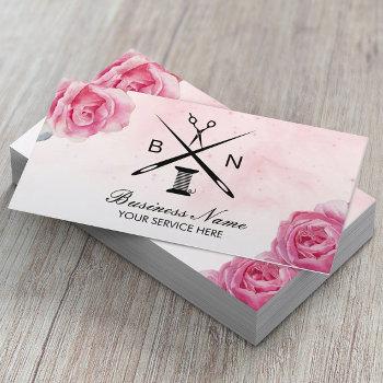 seamstress thread & needles vintage floral sewing business card