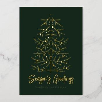 season's greetings modern simple christmas tree foil holiday card