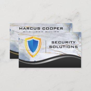 security shield logo | metal marble business card
