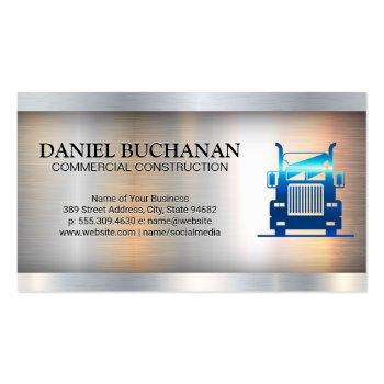 Small Semi Truck | Metallic Industrial Background Business Card Front View
