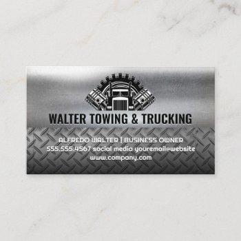 semi truck pistons | industrial steel metallic business card