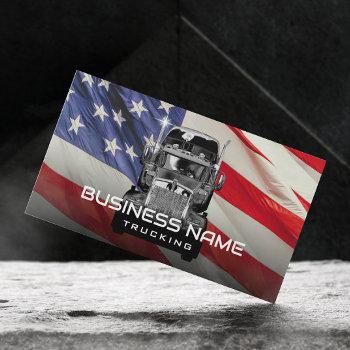 semi truck professional trucking american flag business card