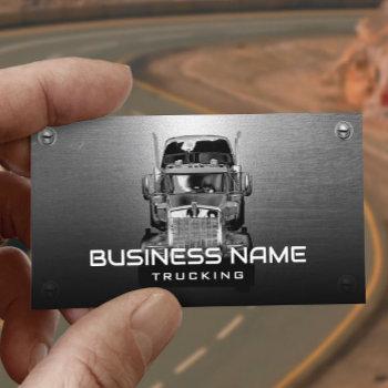 semi truck professional trucking faux metal business card