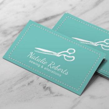 sewing alteration seamstress tailor teal business card