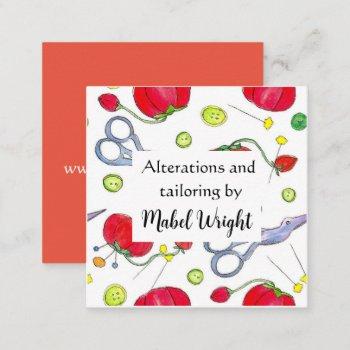 sewing alterations tailoring stork scissors square business card