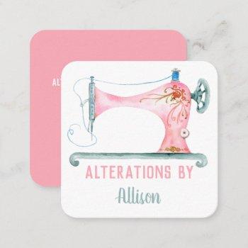sewing machine seamstress watercolor square business card