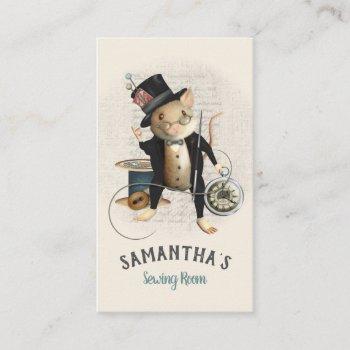 sewing mouse victorian inspired illustration business card