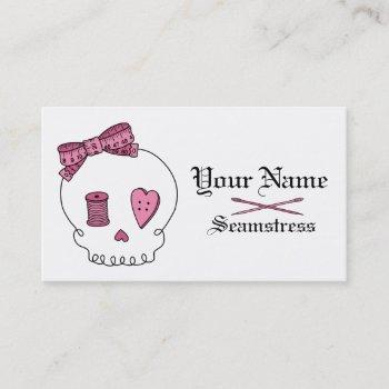 sewing skull (pink) business card