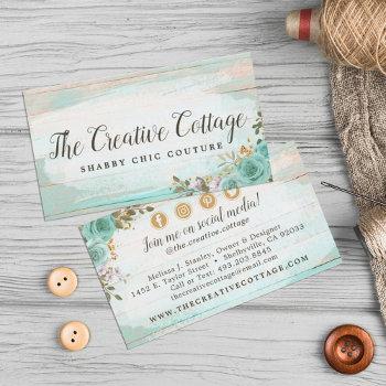 shabby chic floral rustic wood social media icons business card