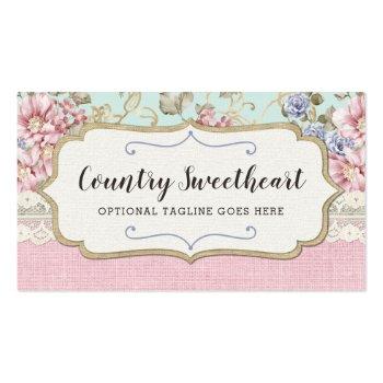 Small Shabby Chic Pink Floral Vintage Farmhouse Boutique Business Card Front View