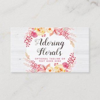 shabby chic roses & rustic wood blush pink floral business card
