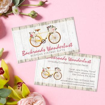 Small Shabby Chic Vintage Bicycle On Rustic Wood Custom Business Card Front View
