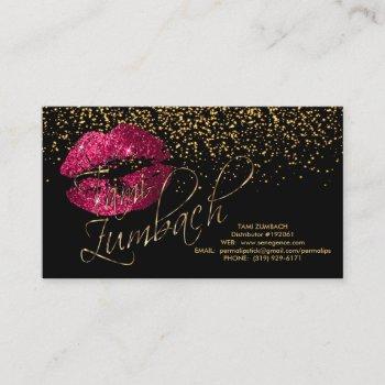 sharp gold confetti & hot pink lips business card