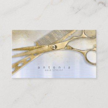 sheen and shears hair stylist gold/blue id814 business card