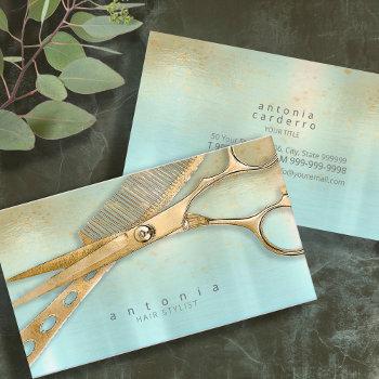 sheen and shears hair stylist gold/teal id814 business card
