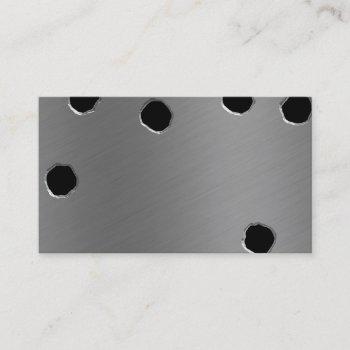 shiny brushed aluminum bullet holes business card