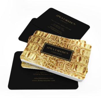 shiny gold designer alligator crocodile skin business card
