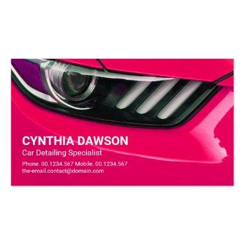 Small Shocking Pink Sports Car Headlights Auto Detailing Business Card Front View
