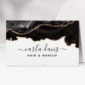 signature script black and gold agate marble business card