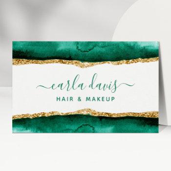 signature script emerald green and gold watercolor business card