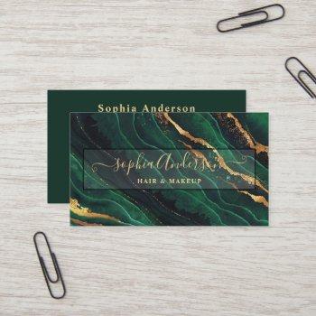 signature script & gold glitter navy green agate  business card