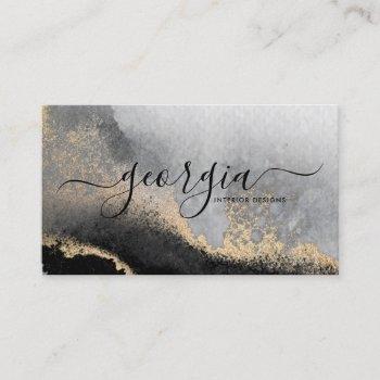signature script watercolor black gold grey marble business card