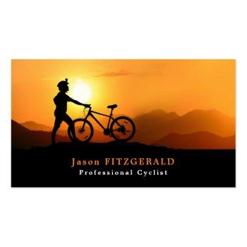 Small Silhouette Of Cyclist, Cycling, Bicyclist Business Card Front View