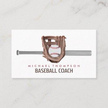 Small Silver Baseball Bat & Gear, Baseball Player, Coach Business Card Front View