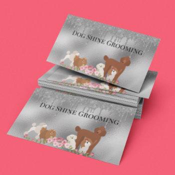 silver dog grooming glitter pet services business card