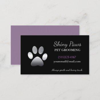 silver dog paw pet grooming service business card