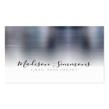 Small Silver Gray Brushed Metal Monogram Elegant Script Square Business Card Front View