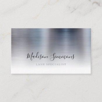 silver gray brushed metal monogram stylish script business card