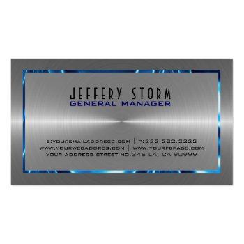 Small Silver Gray Stainless Steel Look Blue Accents Business Card Back View