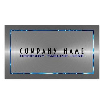 Small Silver Gray Stainless Steel Look Blue Accents Business Card Front View
