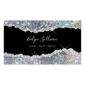 Small Silver Iridescent Glitter Business Card Front View