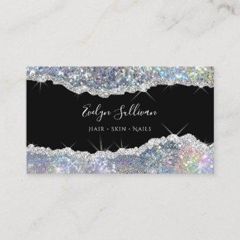 silver iridescent glitter business card
