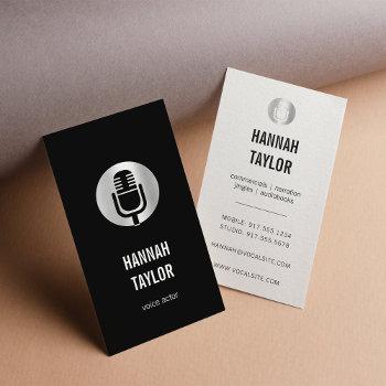 silver microphone voice actor vertical business card