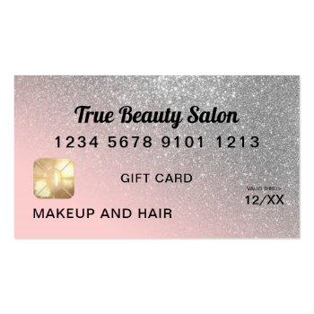 Small Silver Pink Glitter Credit Card Gift Certificate Front View