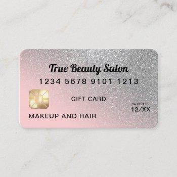 silver pink glitter credit card gift certificate