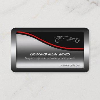 silver sportscar on steel-effect, car sales business card
