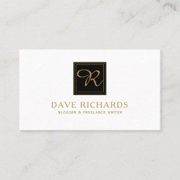 simple black and white monogram blogger and writer business card