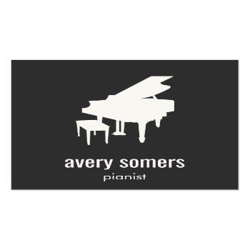 Small Simple Black And White Pianist Piano Square Business Card Front View