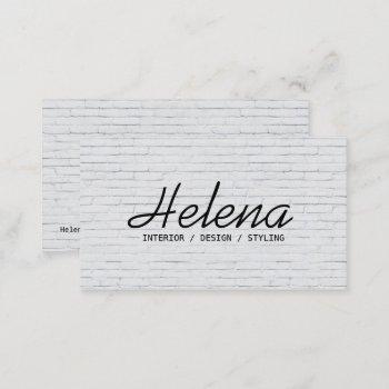 simple black script modern white brick wall plain business card