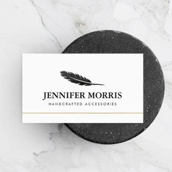simple boho feather jewelry designer artist white business card